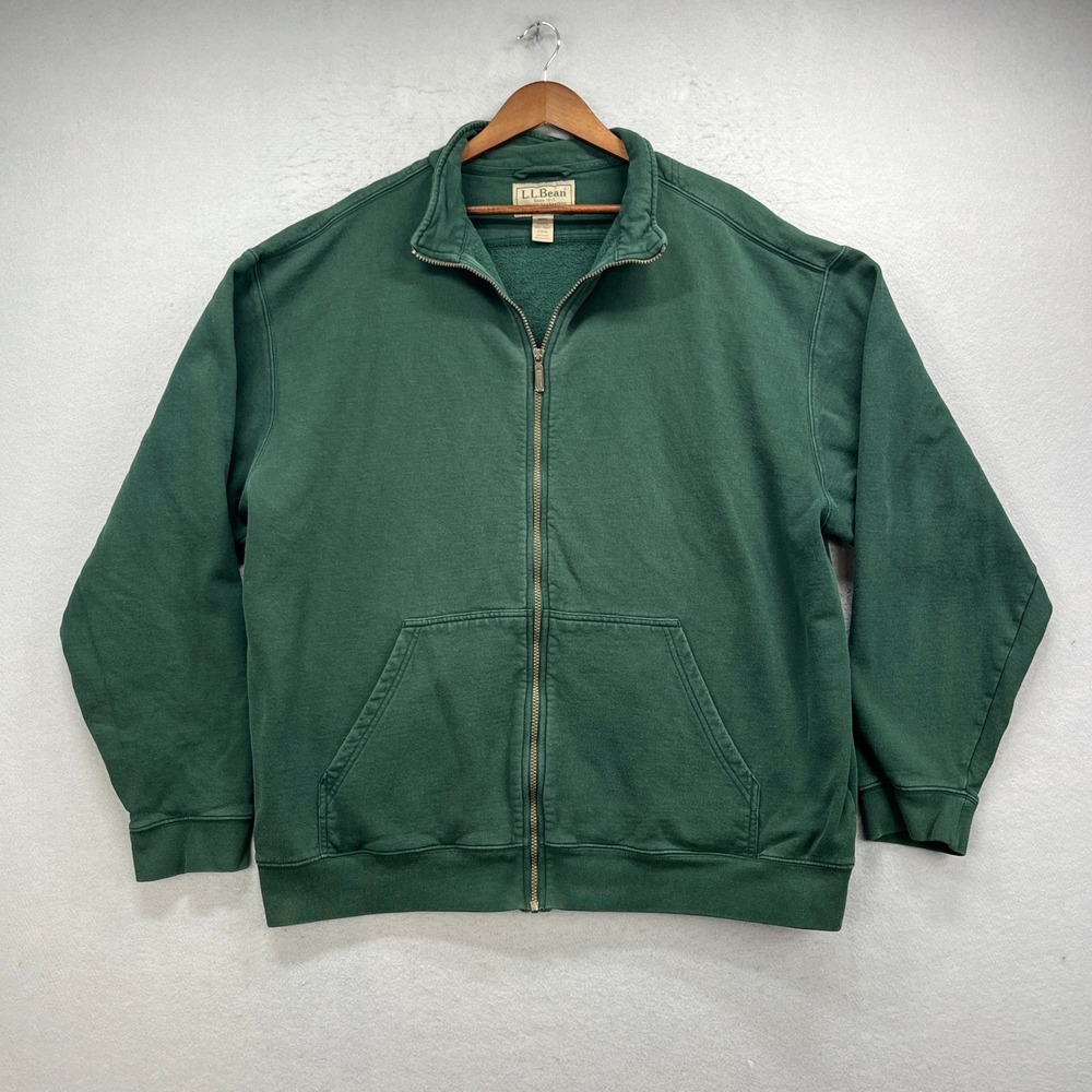 LL Bean Full Zip Sweatshirt Mens XXL Tall Green Fleece Jacket Casual Gorpcore